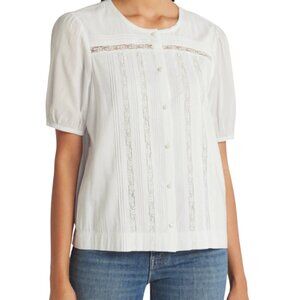 Violets & Roses Viola Button Down Short Sleeve Blouse White Women's Large